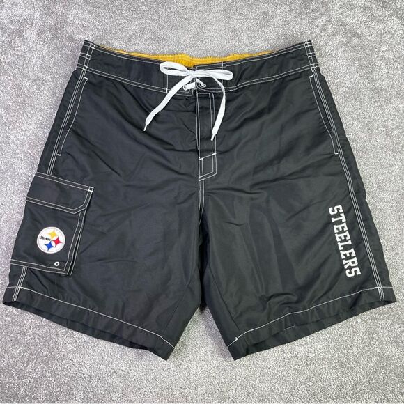Pittsburg Steelers Swim Trunks Men’s XL Black Pockets Fully Lined Logo NFL - Picture 1 of 12